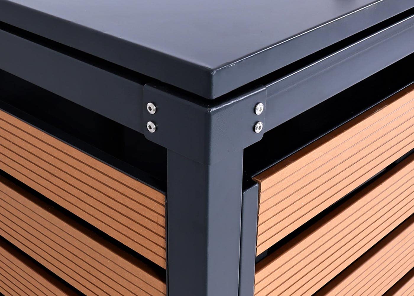 3x copribidoni box spazzatura rifiuti HWC-K14 84x205x119cm metallo WPC - teak