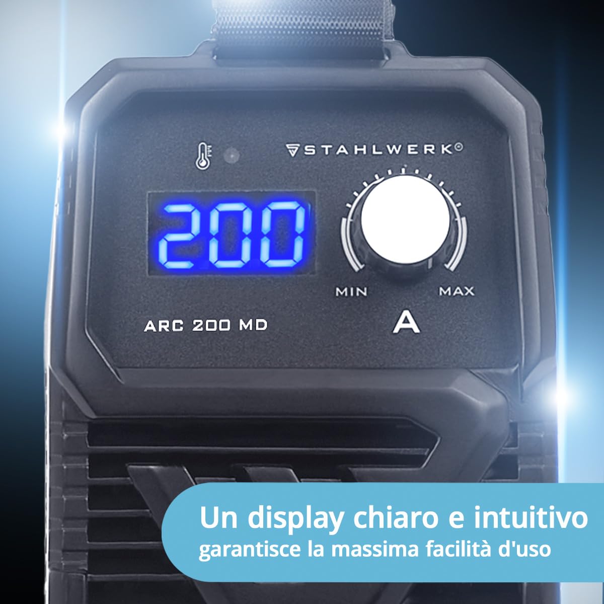 STAHLWERK Saldatrice ad elettrodo ARC 200 MD – MMA & Lift-TIG (DC) fino a 200 A, uso flessibile senza gas, compatta & leggera 3,4 kg, Smart Cooling, Hotstart automatico