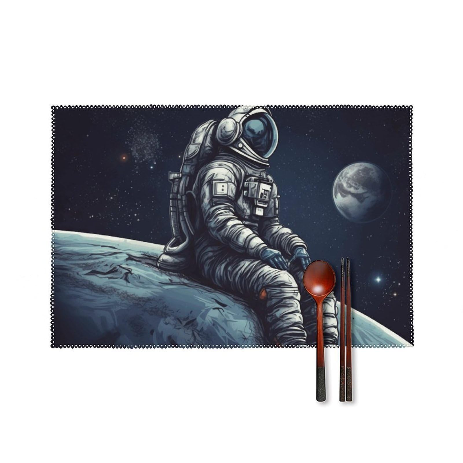 Astronaut Space Placemats Set of 6 Wipeable Table Mats for Kitchen Dining Table Heat Resistant Waterproof Modern Indoor/Outdoor Non-Slip Easy Clean Place Mats