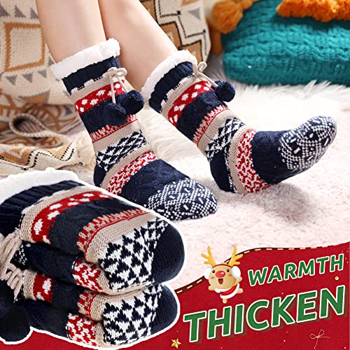 Image of WEVIAS Women Winter Socks Knit Anti-Slip Sweat Warm Cute Cartoon Animals Fuzzy Home Slipper Socks