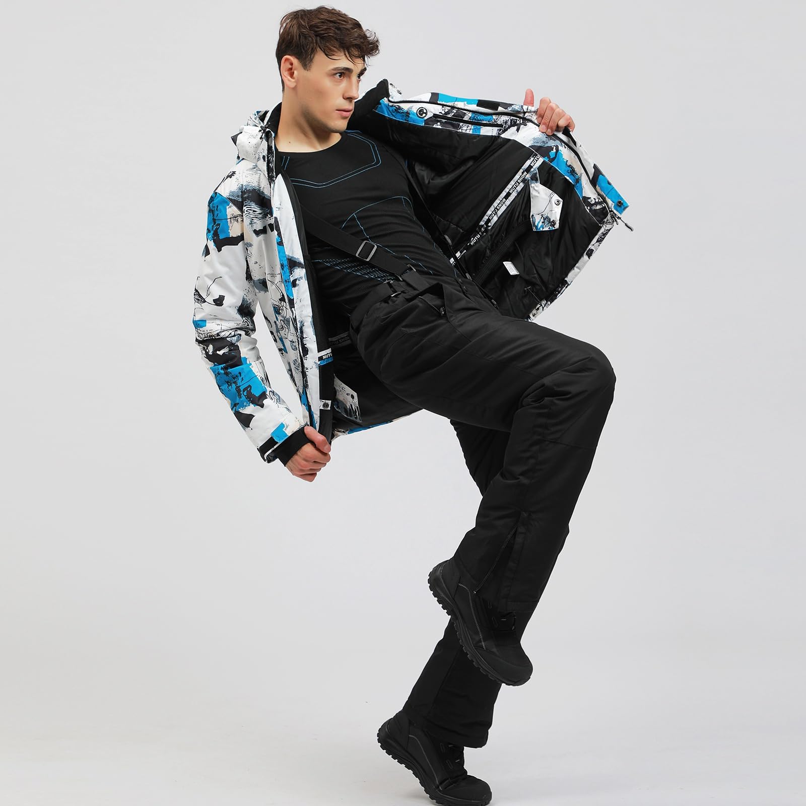 HOTIAN Conjunto de chaqueta y pantalones de esquí para hombre, traje de nieve, invierno, cálido, nieve, esquí, impermeable, a prueba de viento, conjunto de snowboard