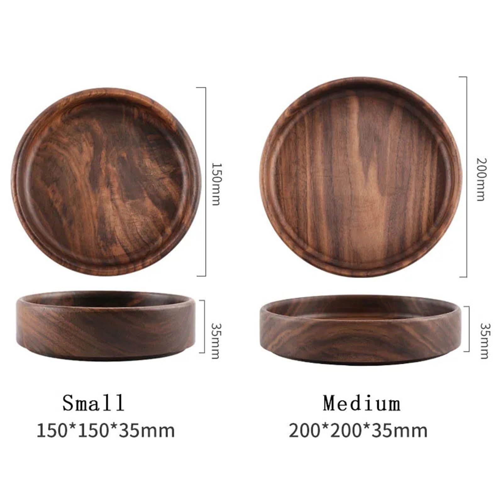 Bandeja de Madera Maciza de Nogal para Servir, Bandeja Redonda de Madera para Aperitivos, Dulces, Pan, decoración, Bandeja de café (15 x 15 x 3,5 cm)