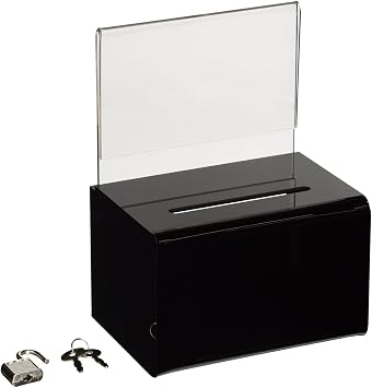 SourceOne Donation Box with Sign Holder and Lock, 5 Inch Wide 1 Pack, Black