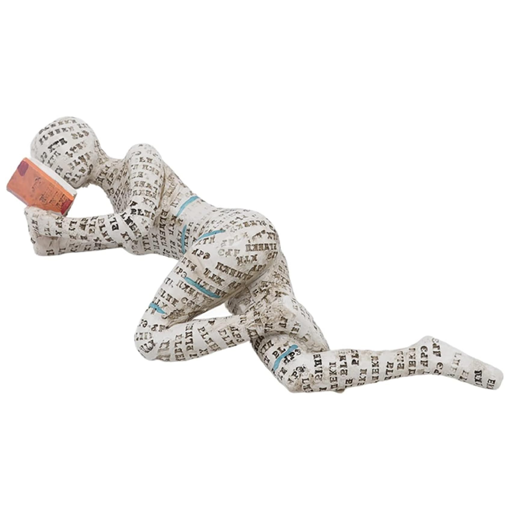 Wedhapy Women's Lying Bookworm Sculpture Reading Statue Resin Reading Figurine Letter Pattern Reading Figurine Minimalist Tabletop Hallway Bookshelf Decor,
