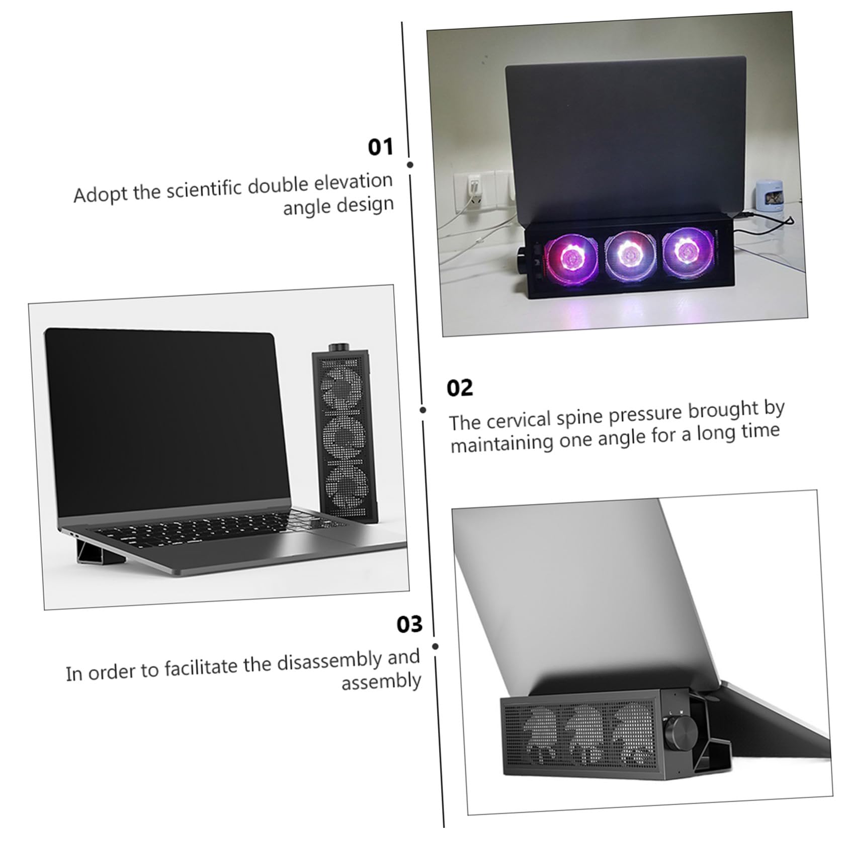 SHINEOFI Support Réglable pour Ordinateur Portable en Alliage D'aluminium Ventilateur de Refroidissement Silencieux, Hauteur Ajustable pour Gaming et Visionnage de Vidéos