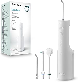 Panasonic Serie 600 Irrigador Bucal Ultrasónico EW-DJ67-W303, Irrigador Bucal para Dientes, 200 ml, IPX7, 2 Boquillas Ultrasónicas, 1 Boquilla Ortodoncia y 1 para la Lengua, 5 Presiónes, Blanco