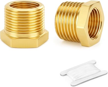 ERGAOBOY 2 Pcs Brass Reducer Hex Bushing, 1/8" BSP Female to 1/4" BSP Male Thread, Reducing Convert Adapter Pipe Fitting