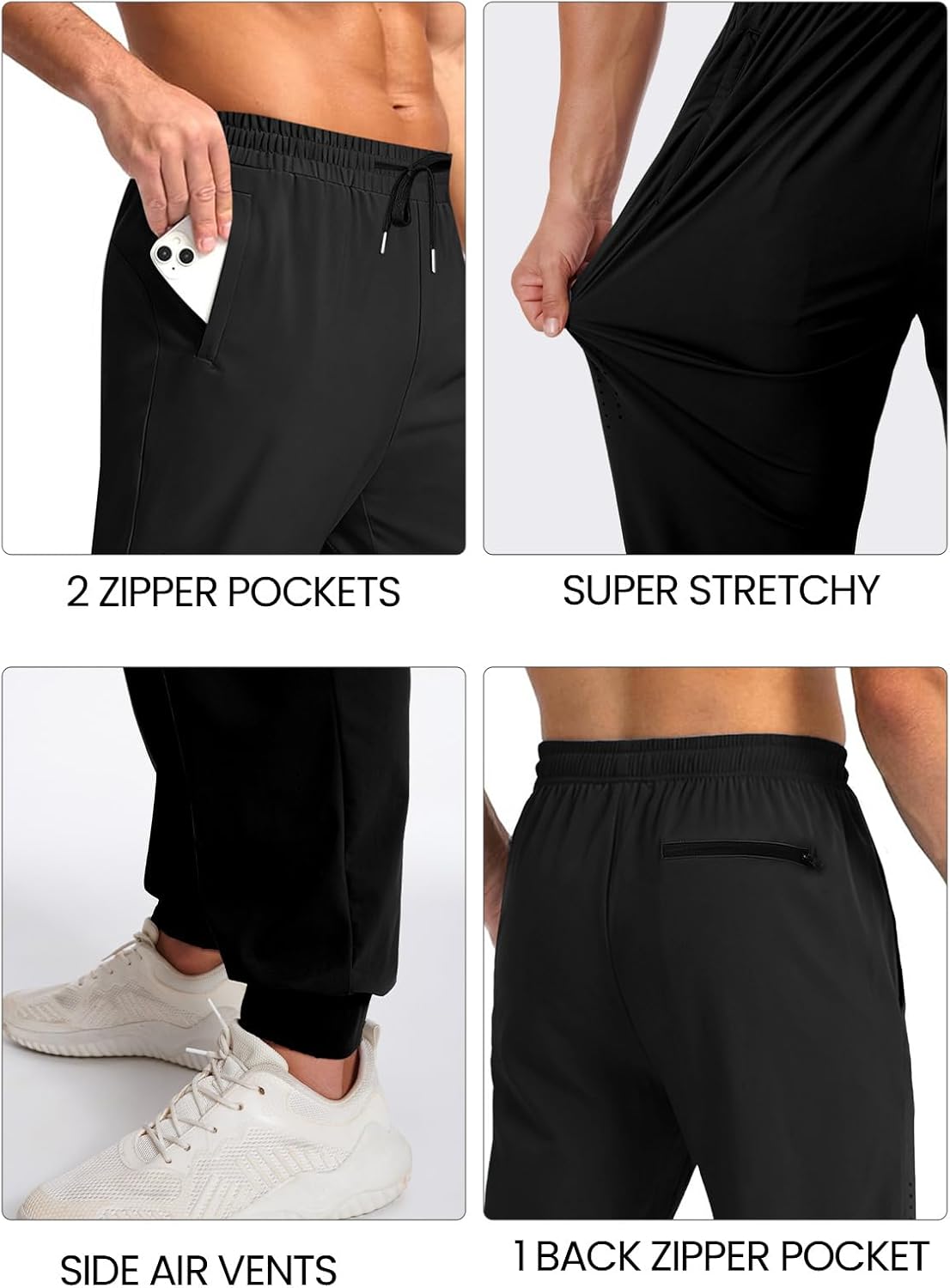 Auxo Men's Athletic Running Pants Lightweight Workout Joggers Quick Dry Gym Joggers Active Sports Track with 3 Zipper Pockets - Image 5