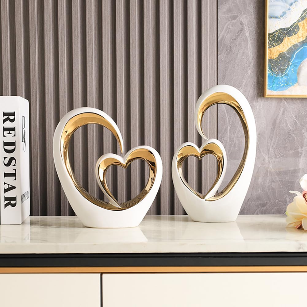 JXCBXJ Heart ceramic statue,Home Decoration Art Statue,Modern Abstract Art Ceramic Statue,for Dining Room Living Room Office Tv Stand Centerpiece - Image 2
