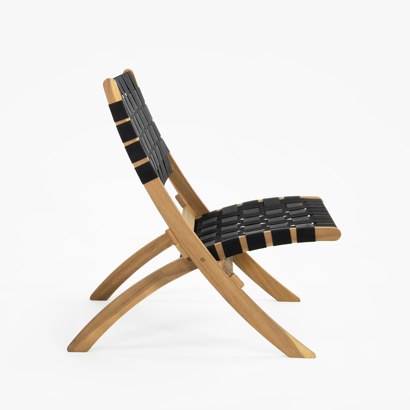 Vaukura Sillón de Madera de Acacia Trenzado Cinta Negra Plegable Hebe Color Negro