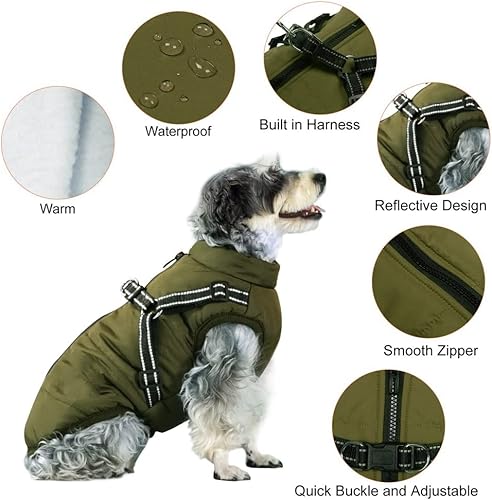 Miniatura 2 de Jinpet - Abrigo con arnés reflectante de invierno para perro, tela polar impermeable, chaqueta con cremallera, para cachorros, perros pequeños,
