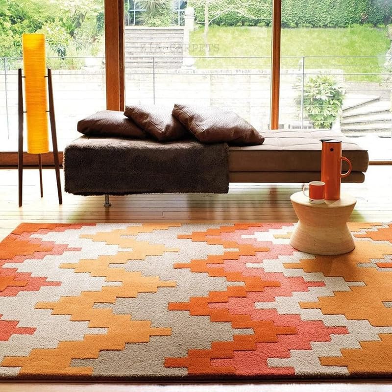 Hand Tufted Wool Carpet Modern Design Premium Export Quality Rug for Living Room, Bedroom & Hall (Multicolor 10, 7 x 10 Feet)-image-2