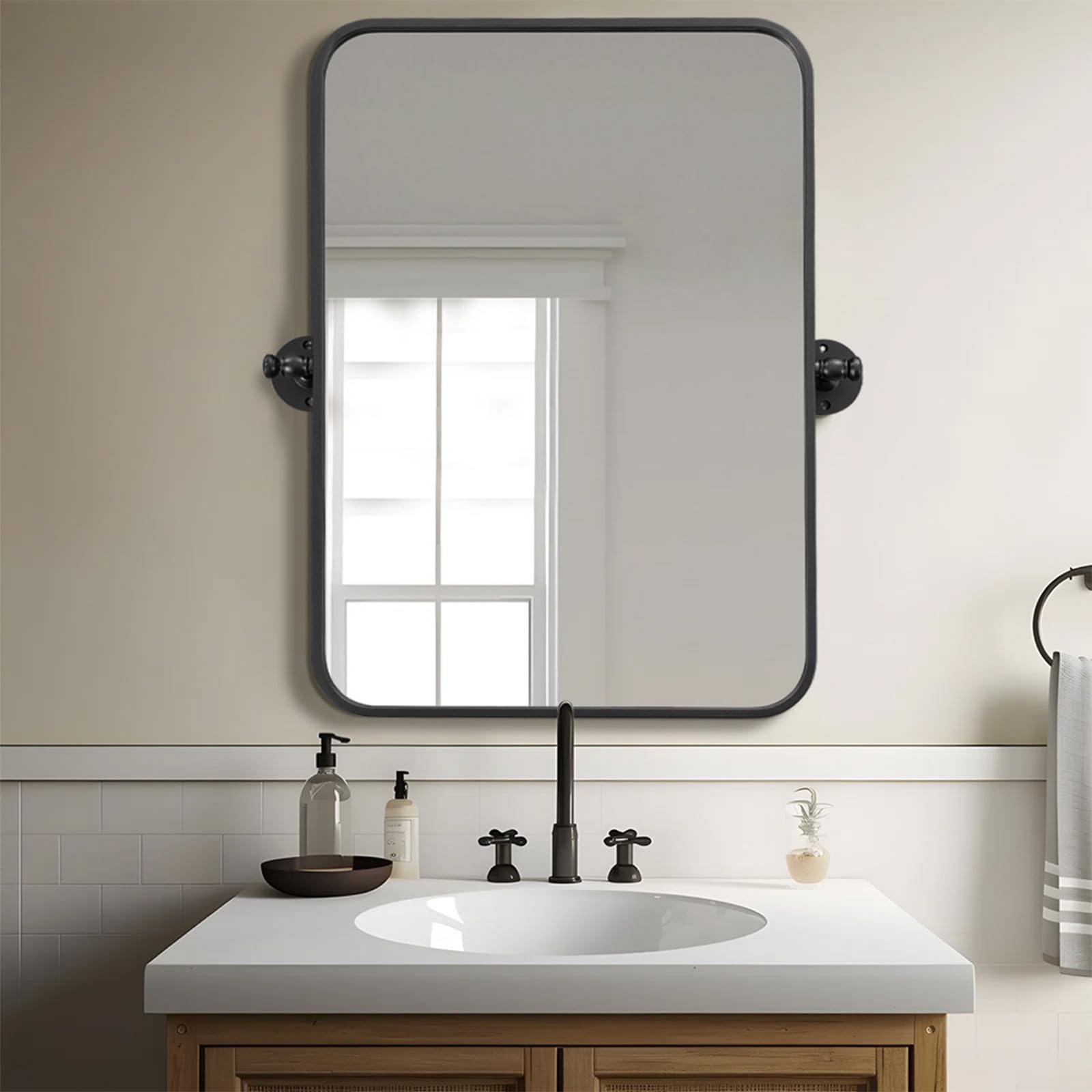 Warmiehomy Bathroom Mirror for Wall Black Rectangular Frame Wall Mounted Mirror for Bedroom Makeup Living Room Entryways Hallway 80x60cm