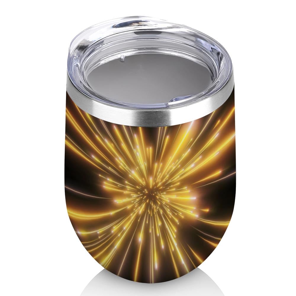 12Oz Stainless Steel Tumbler Gold Fireworks Abstract Cosmic Celestial of Universe Speed of Neon Glow Stars Ultraviolet Infrared Outer Space Man Coffee Tumbler for Bedroom