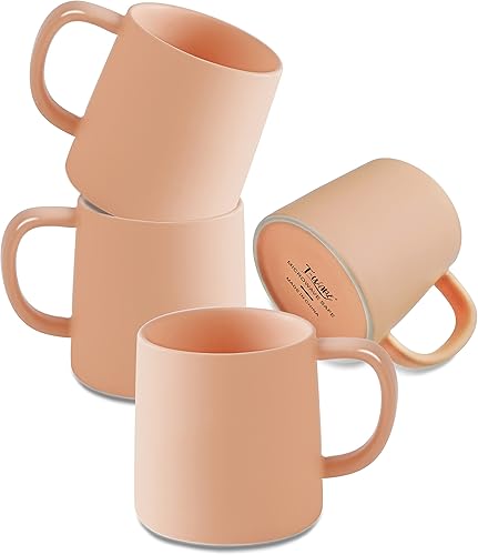 T-WARE Juego de 4 tazas de café, de cerámica, 16 onzas, para oficina y hogar, color naranja claro