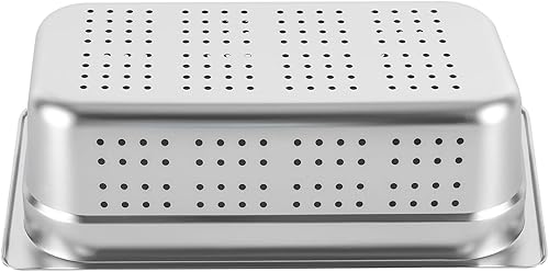 Miniatura 8 de DYNAMI Paquete de 2 bandejas perforadas de acero inoxidable para mesa de vapor antiatascos, tamaño 13, 4 pulgadas de profundidad, sartén de vapor