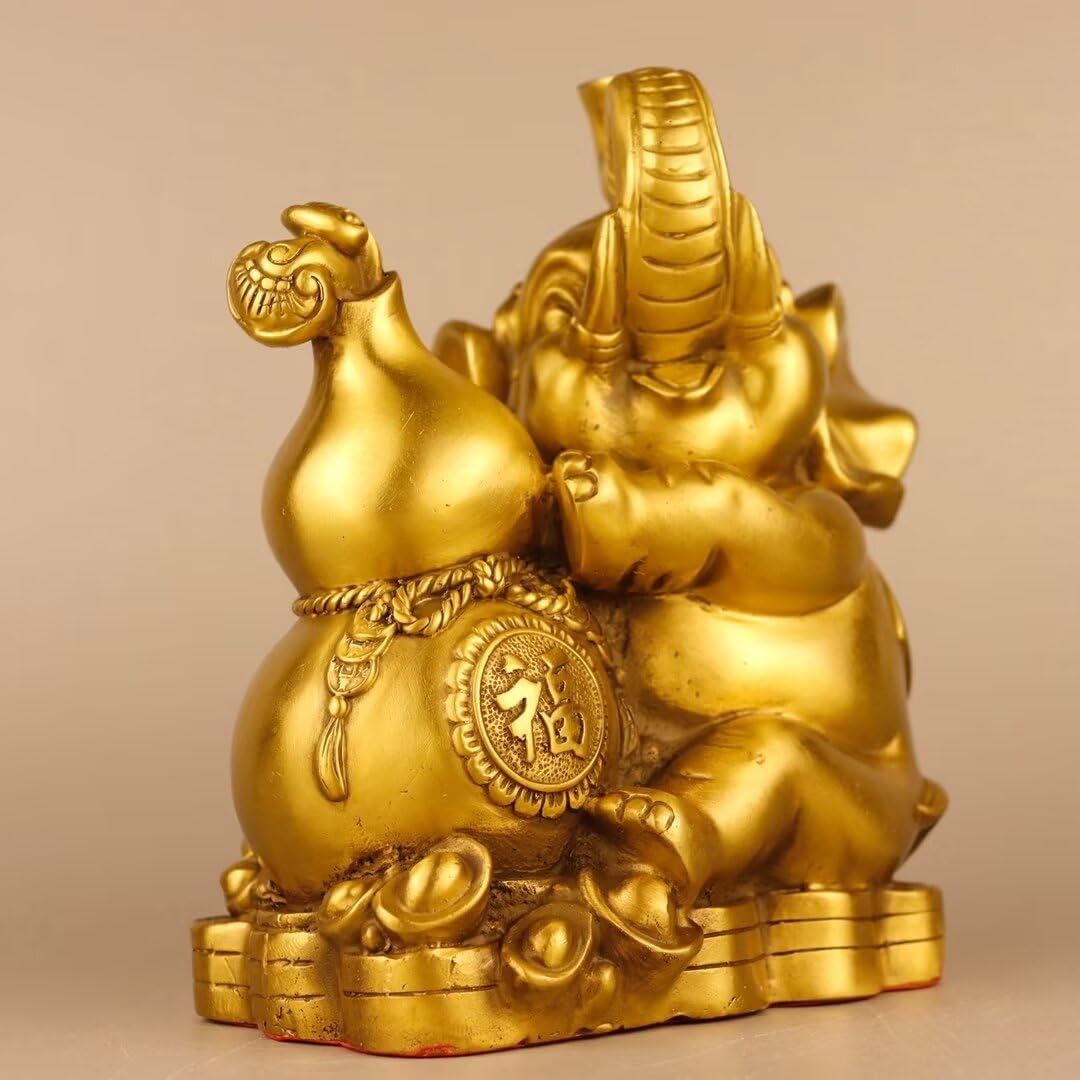 Décoration d'intérieur Feng Shui en Laiton Chinois, éléphant Porte-Bonheur et Richesse, pour la prospérité et la Protection à la Maison ou au Bureau, 18 x 8,9 x 20 cm, 1,