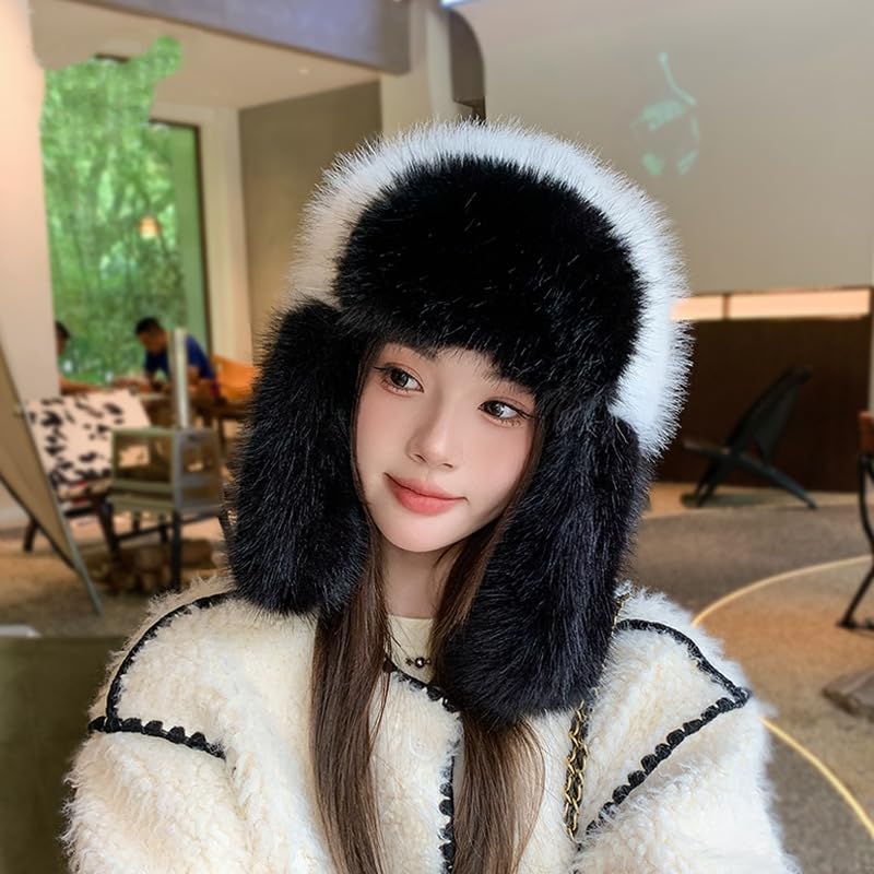 Winter Trapper Hat Ear Flaps Russian Ushanka Hunting Hats Eskimo Windproof Ski Snow Cap(Black,M)