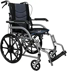 Cadeira de Rodas Manual Premium, Estrutura Reforçada em Alumínio, Assento Largo 45cm com Tecido Respirável, Design Dobrável, Freios de Segurança, Preto e Cinza