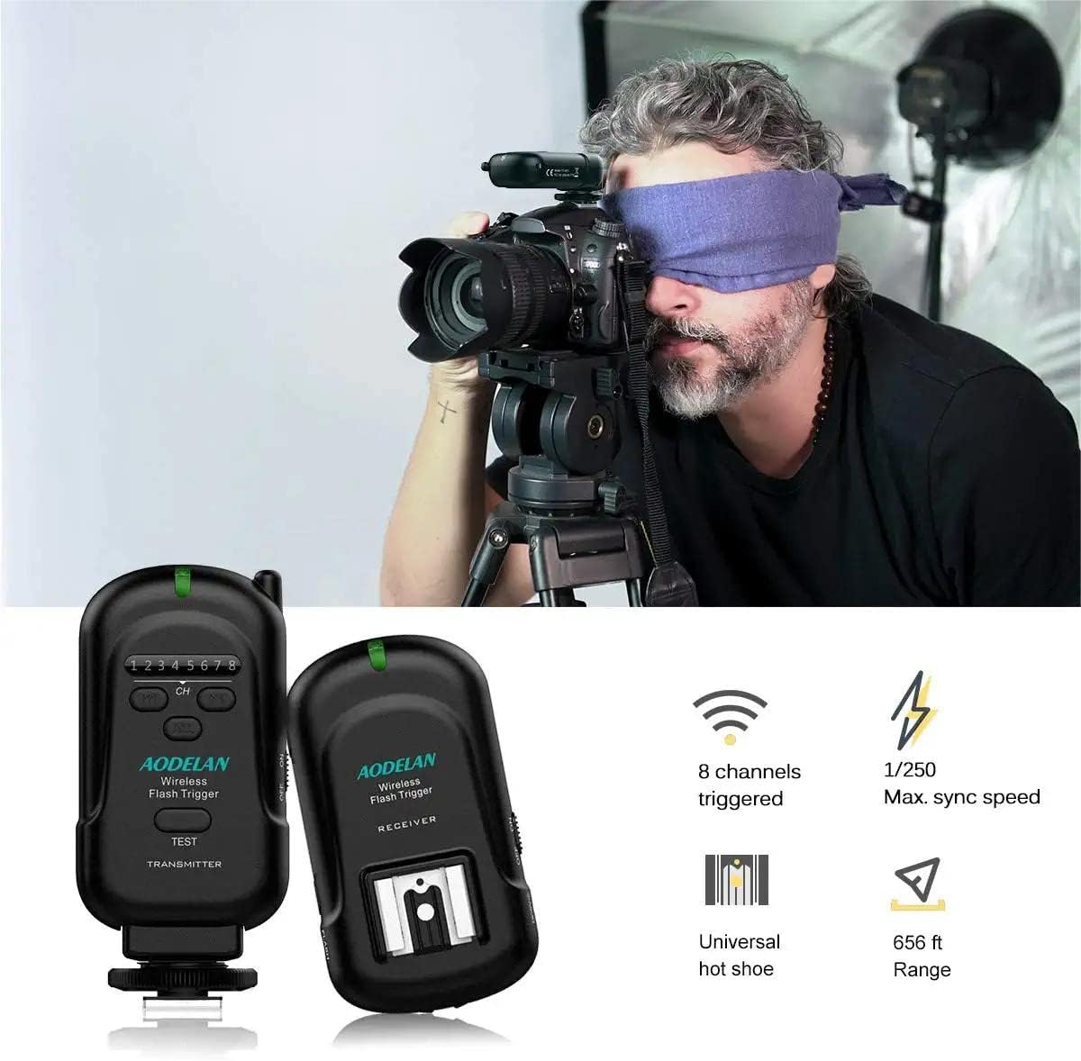 AODELAN Wireless Flash Trigger Transmitter and Receiver | 2.4 GHz Frequency | for Canon, for Nikon, for Olympus, for Panasonic, for Pentax, for Fuji, for Samsung,for Sony(Except Sony Flashes)