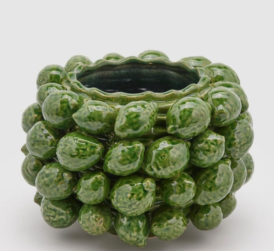 Vase Chakra Citrons EDG en céramique vert clair H22 cm D31 cm avec 45 fruits pour salon chic
