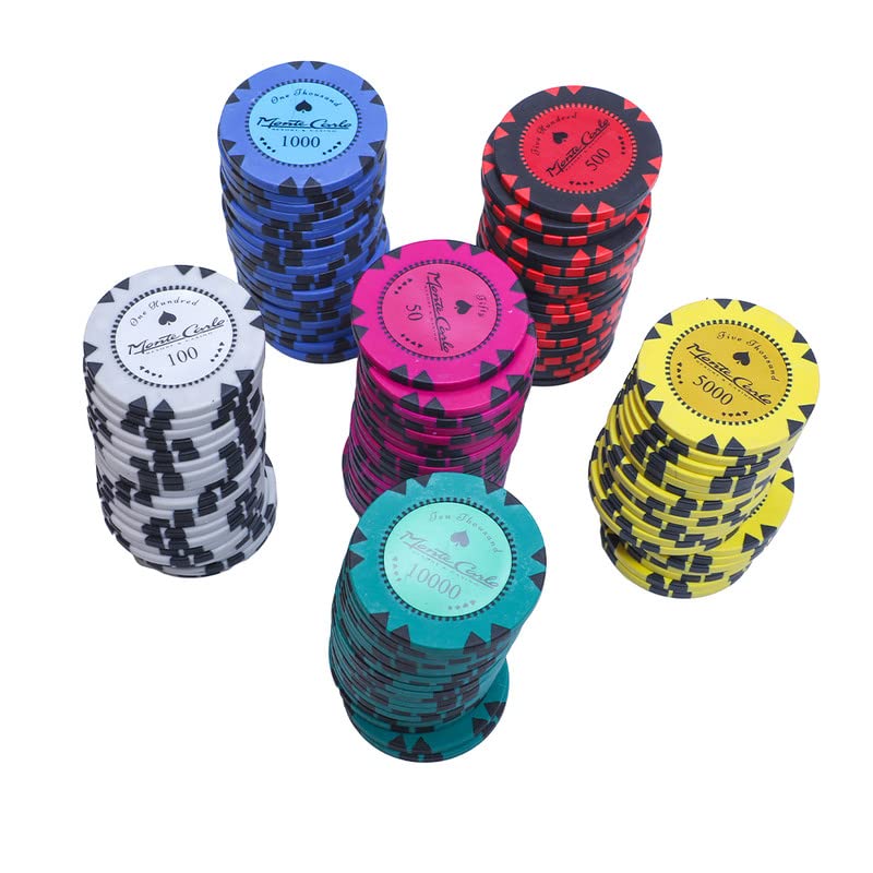 Image of Poker Stuff India Monte Carlo 500 PC Poker CHIP Set, 4 Pack of PSI Playing Cards, 1 Black Dealer Button in 1 Black Leather Carrying CASE