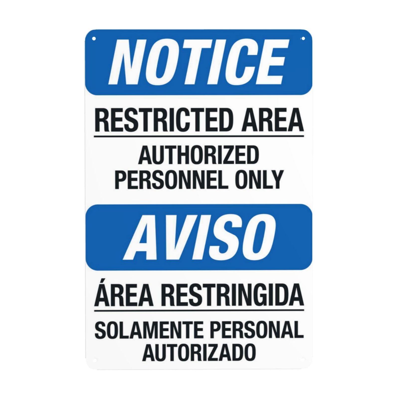 Vintage Metal Tin Sign, Restricted Area Authorized Personnel Only Bilingual Decor, 8x12 Inch