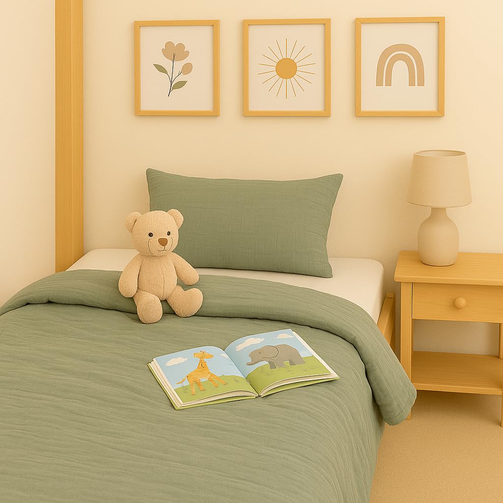 Sábana bajera de 80 x 160 cm + funda nórdica (100% gasa algodón) 120 x 170 cm + funda de almohada (100% muselina algodón) 40 x 60 cm – Juego de 3 piezas de 80 x 160 cm – Suave y aireada (Eucalipto, 80