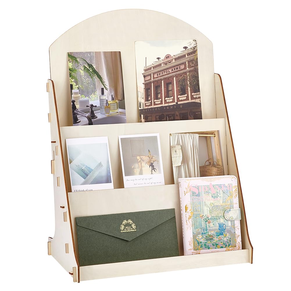 PH PandaHall Espositore per Biglietti D'Auguri Espositore per Cartoline in Legno, 3 Livelli Espositori per Adesivi Venditori Organizzatore di Cartoline Espositori per Brochure Multiuso, 40x24x57cm