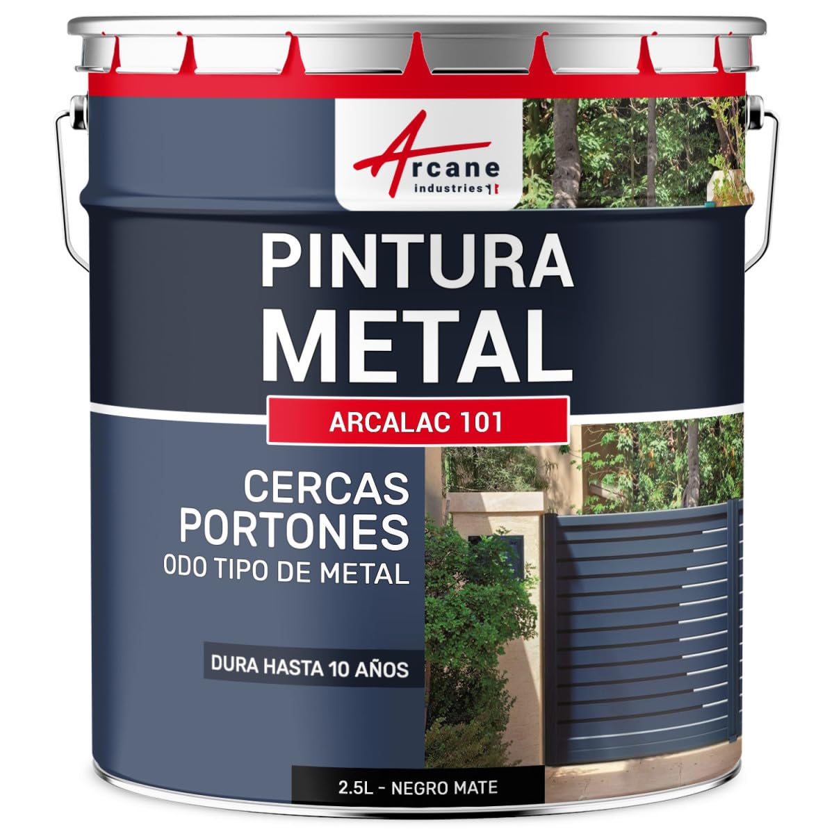 ARCANE INDUSTRIES Pintura Antióxido para Metal Exterior ARCALAC 101 - Protección Duradera para Hierro y Acero, Aplicación Directa sobre Óxido - 2,5 L Negro Mate - RAL 9005