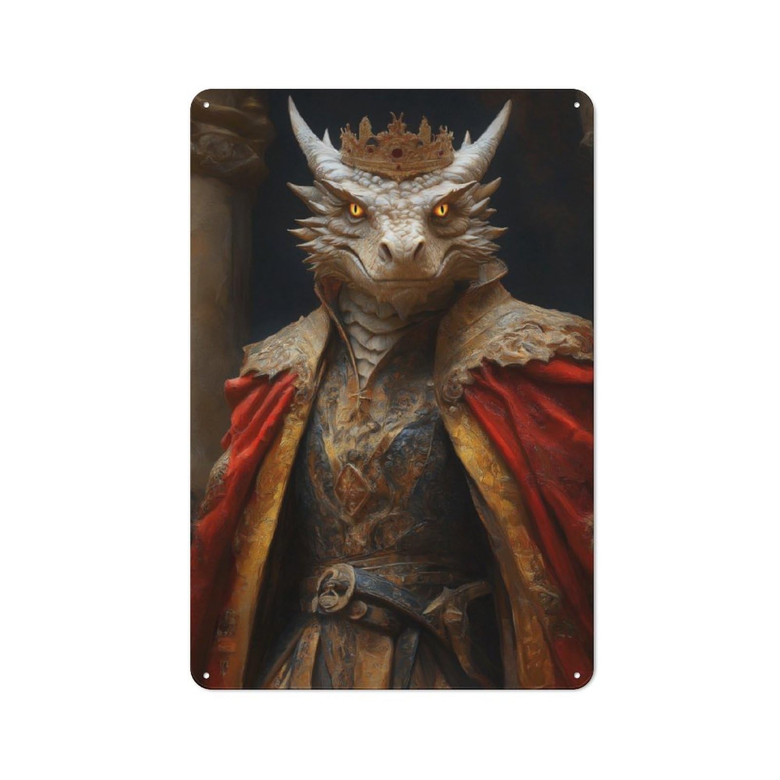 Junmoney Dragon King Portrait Rustic Tin Sign 30X20cm For Home Bar Wall, For Home Interiors, Feature Walls And Decorative Displays