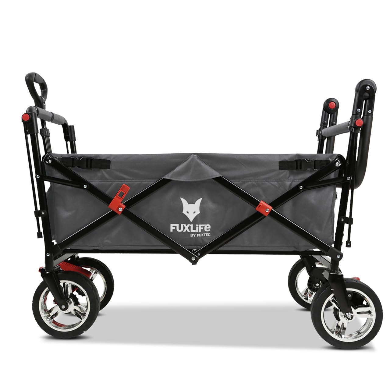 FUXLIFE Carrito Plegable FX-CT700 Gris con Frenos, Asiento Acolchado, asa Ajustable, Carro Resistente para excursiones, jardín y Playa, Plegable y Compacto