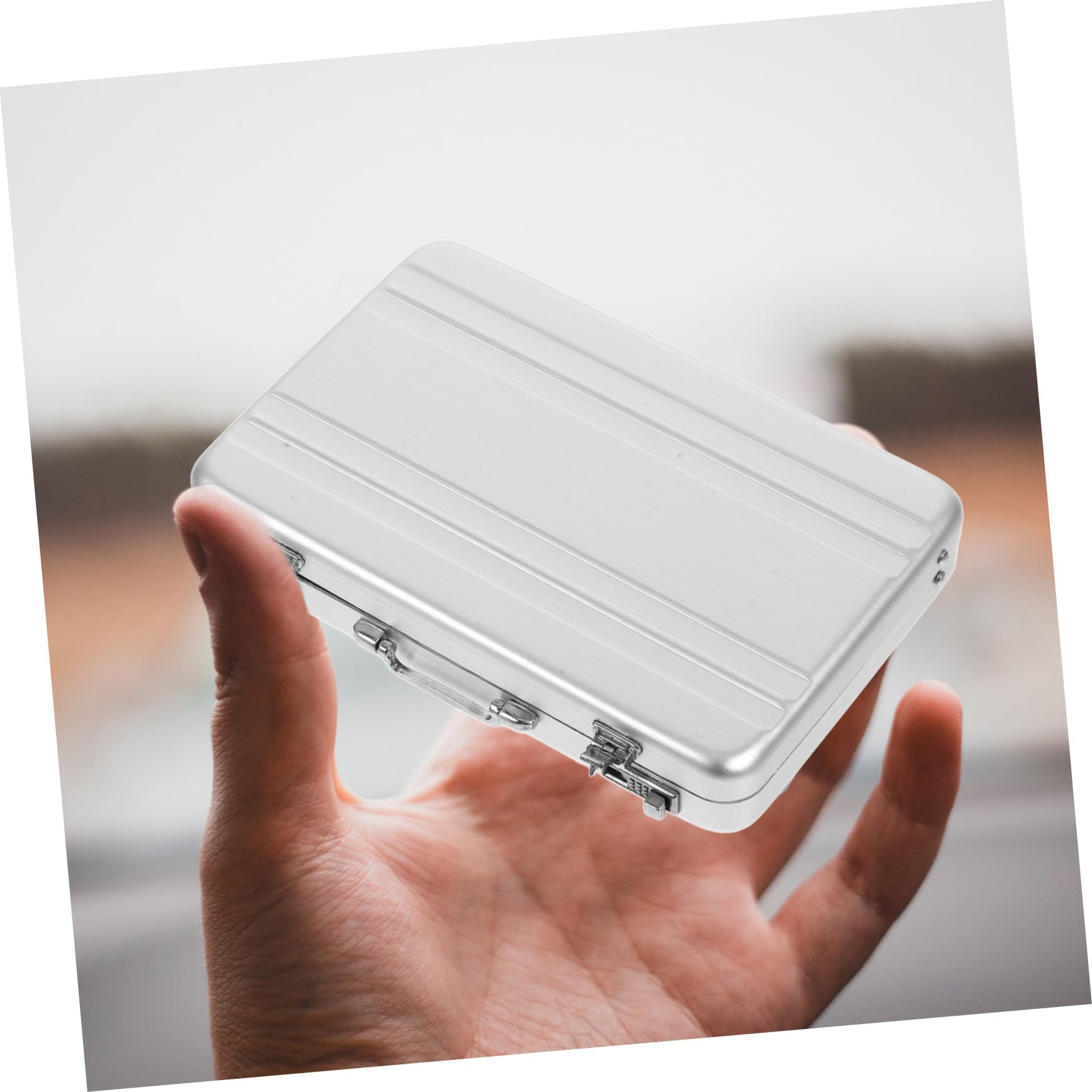 Operitacx 4 Pezzi Scatola Porta Biglietti Da Visita Contenitori Portafoto Contenitore Di Carte Custodia Per Carte Da Scrivania Organizzatore Di Carte Di Credito Lega Di Alluminio Silver