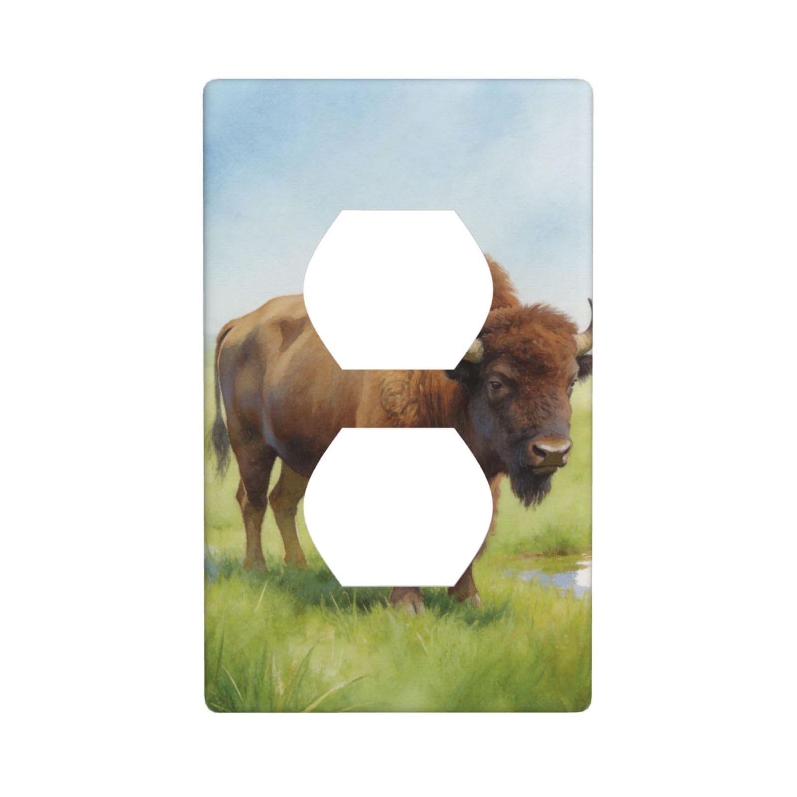Watercolor Bison Prairie Decorative Switch Plate Cover-Unbreakable Polycarbonate Wall Plate for Home Office, 1 Gang with Screws