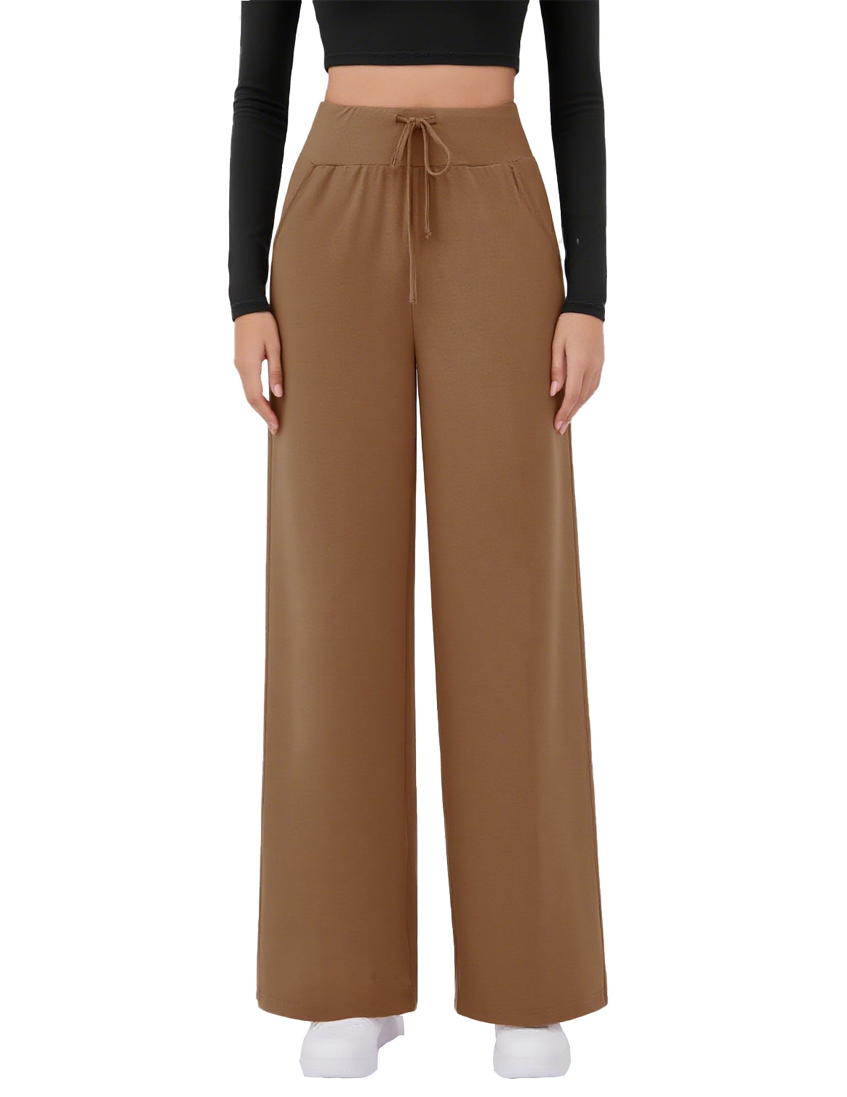 Arolina Womens Wide Leg Pants Casual High Waist Drawstring Palazzo Pants Flowy Drapey Lounge Sweatpants with Pockets