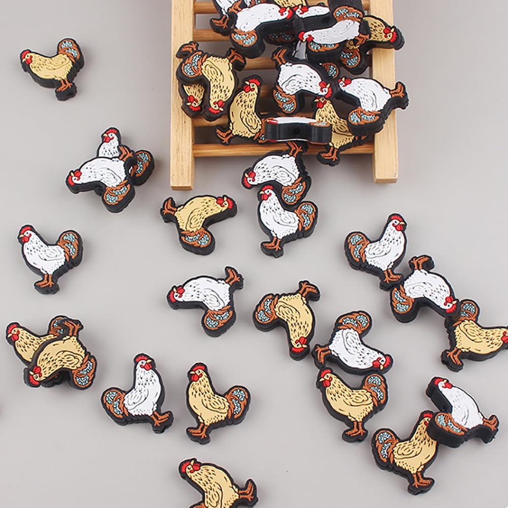 10Pcs Chicken Silicone Beads Cute Animal Characters Focal Beads Yellow White Chicken Shaped Bead Charms Rubber DIY Crafts Loose Spacer Bead Bulk for Pens Keychain Bracelet Necklace Making - Image 7