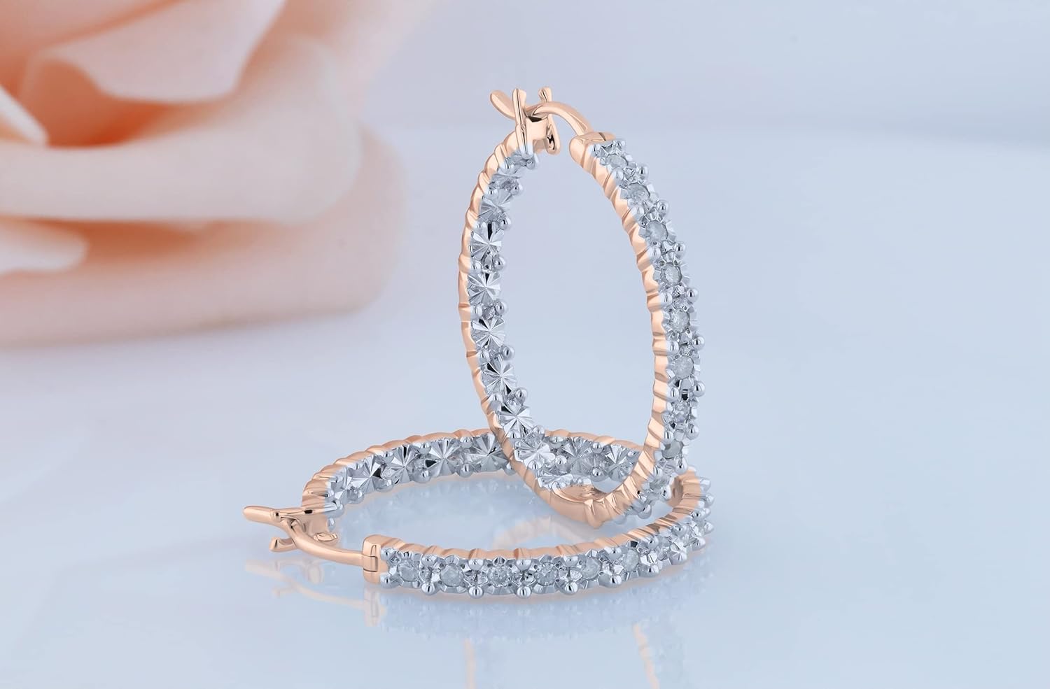 Dazzlingrock Collection Round White Natural Diamond & Metal Diamond Illusion Set Inside Out Hoop Earrings for Her