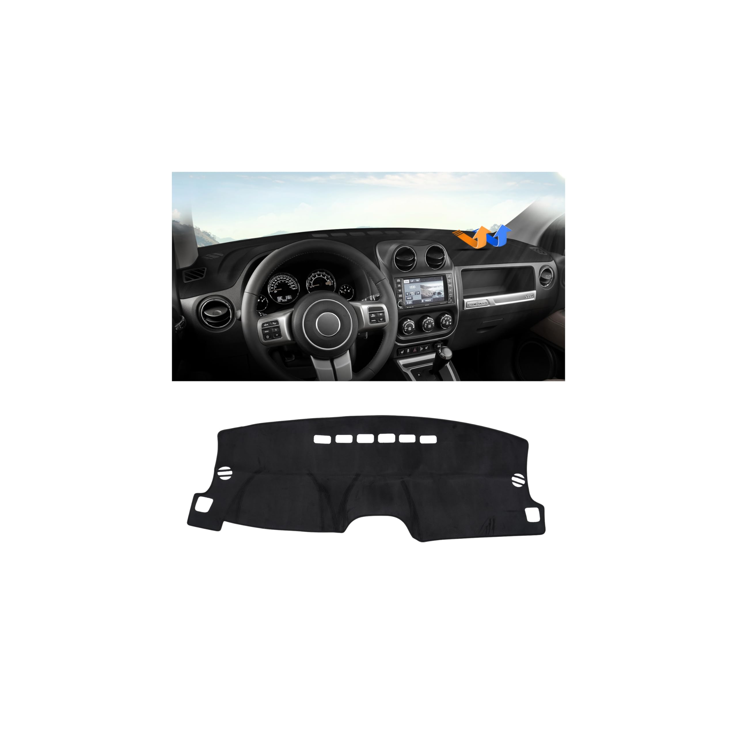 Autorder Dashboard Cover Mat for Jeep Compass 2009–2016 Accessories Dash Cover Upgrade Flannel Dash Mat Sunshade Glare UV Rays Protector