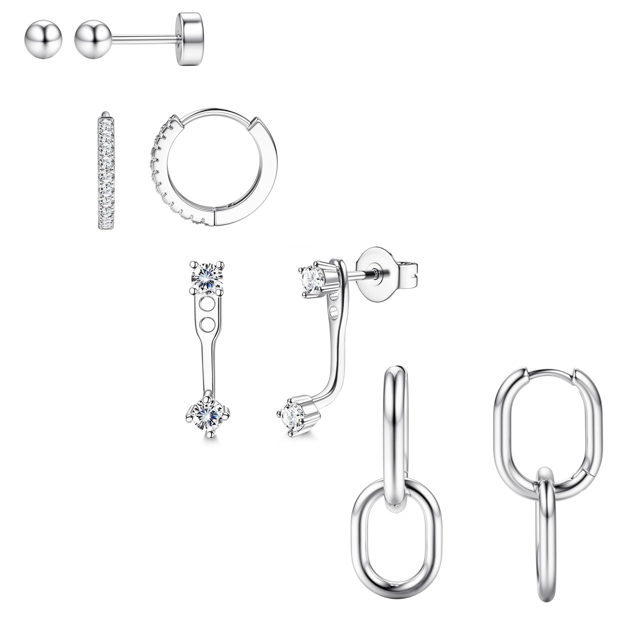 BESTEEL Small Hoop Earrings for Women - Hypoallergenic Surgical Steel Flat Back Earring Stacks Set Dangle Huggie Stud Cartilage Jewelry Trendy 4 Pairs