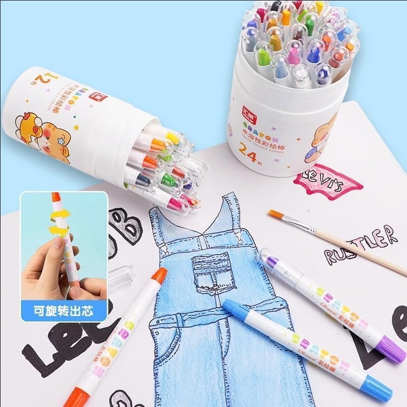 Image of Tivon 12 Colors Silky Washable Crayons for Kids - Non Toxic Water Soluble Twistable Crayon Pens with Portable Storage Case | Smooth Coloring Crayons for Toddlers, School, Drawing & Art Craft Supplies