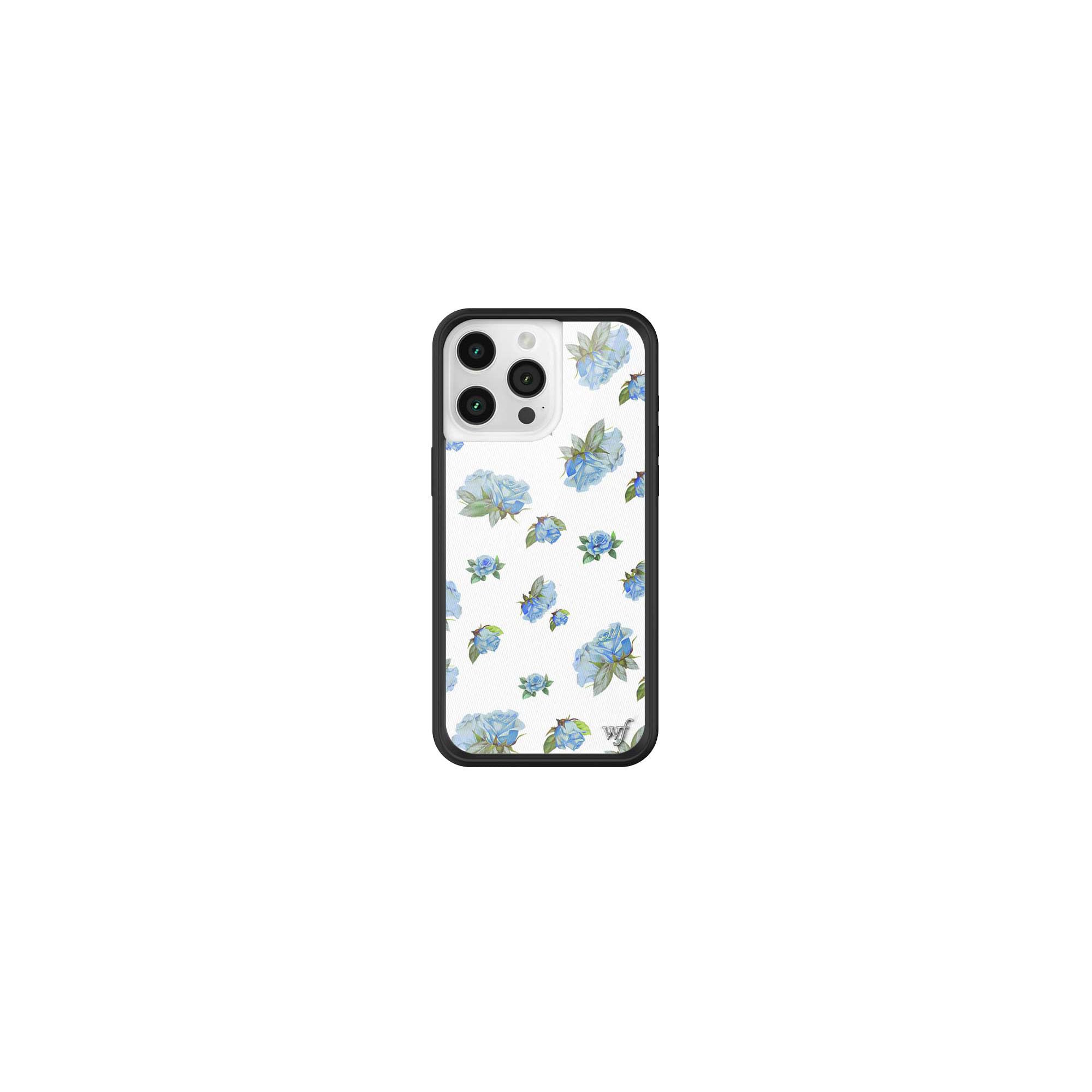 Wildflower Cases - Moonlight Rose, Compatible with Apple iPhone 15 Pro Max | Floral Blue White Dainty Cute Trendy - Protective Black Bumper, 4ft Drop Test Certified, Women Owned Small Business