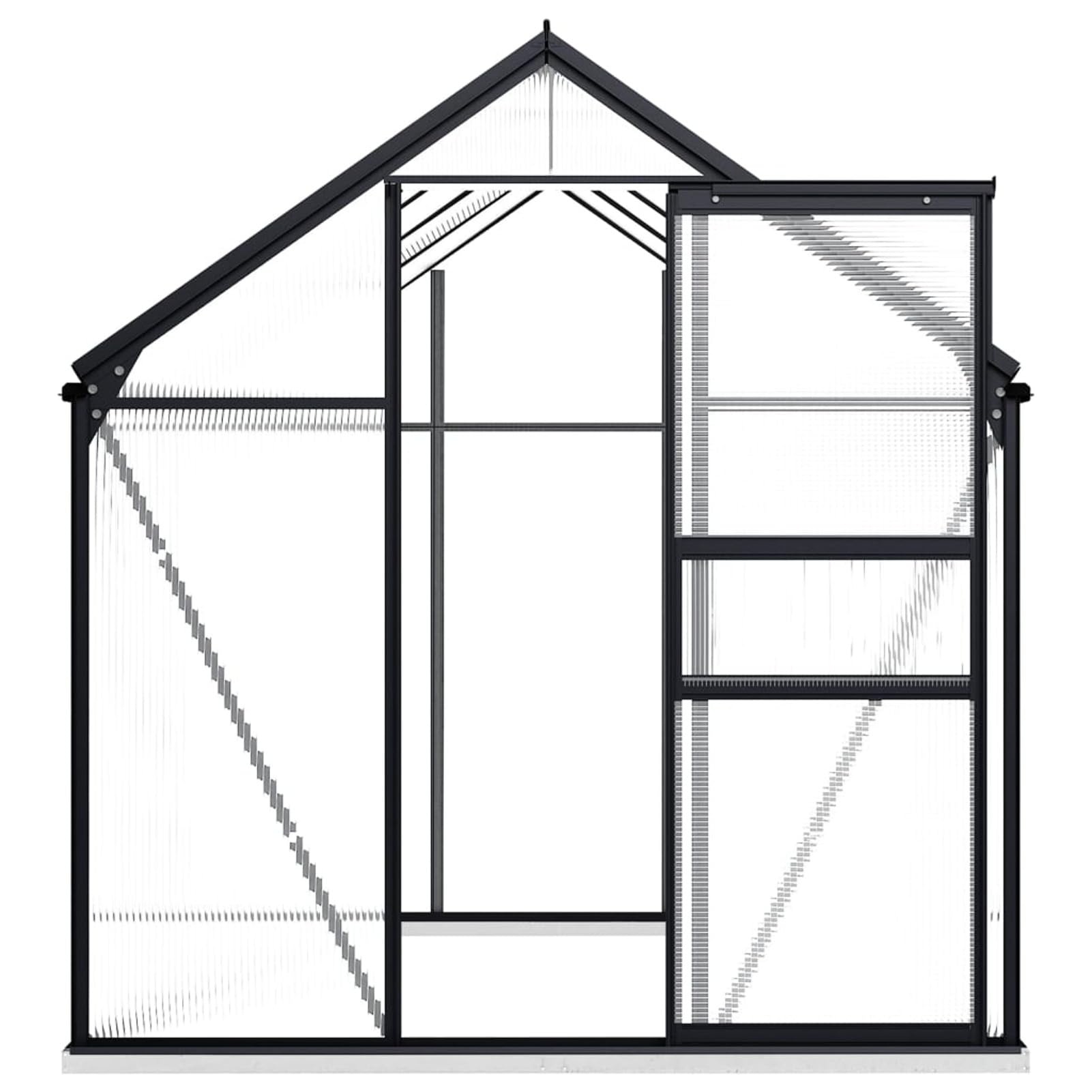 Aluminium-Gewächshaus mit Fundament, Schwarz, 4,75 m², 2 Lüftungsöffnungen, UV-beständig, Glasabdeckung