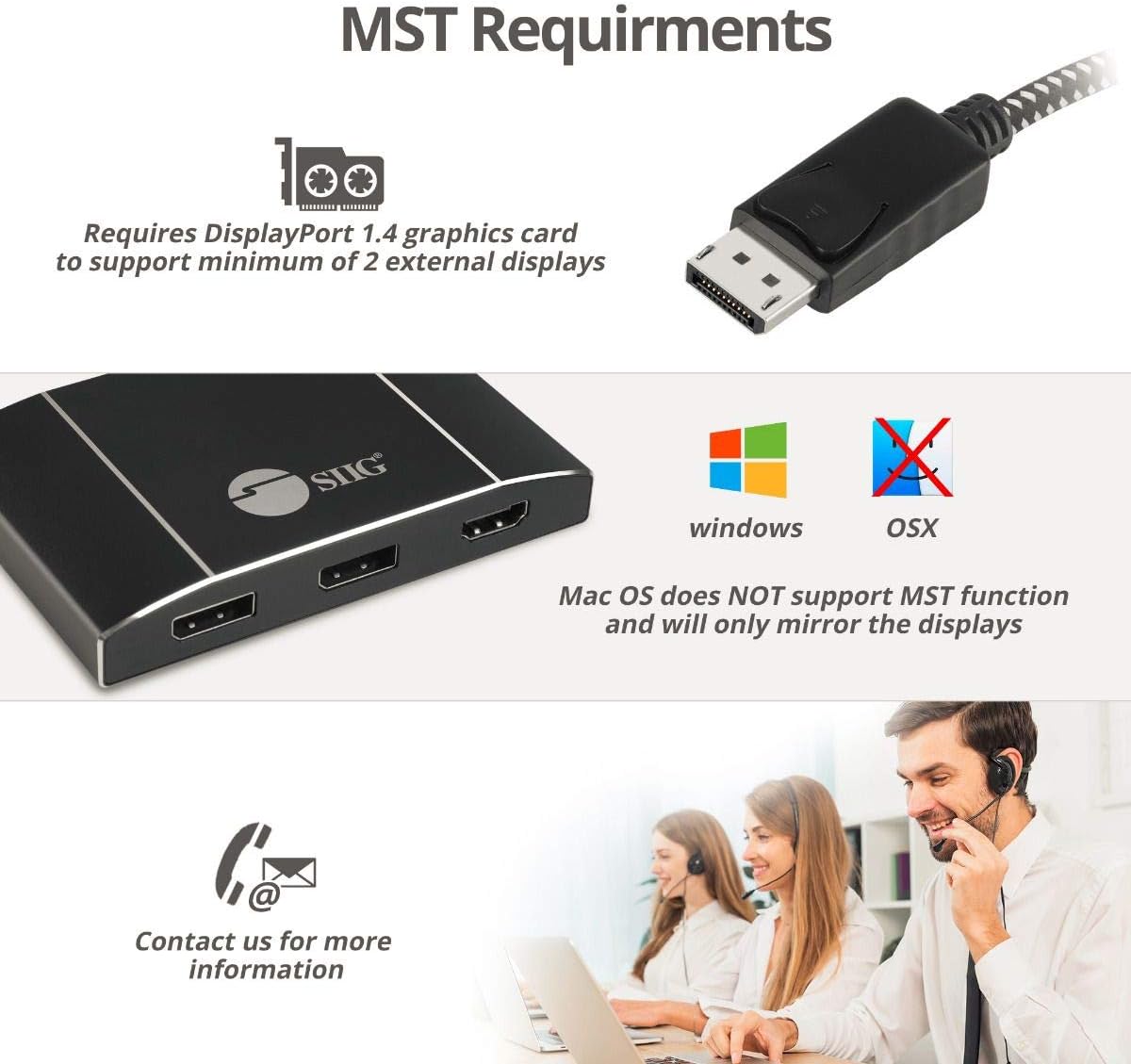 SIIG DisplayPort 1.4 Multiport MST Hub Video Splitter 4K60Hz - DisplayPort Splitter 2X DP, 1x HDMI, DP Multiple Monitor Adapter Not for MacOS(CE-DP0N11-S1)