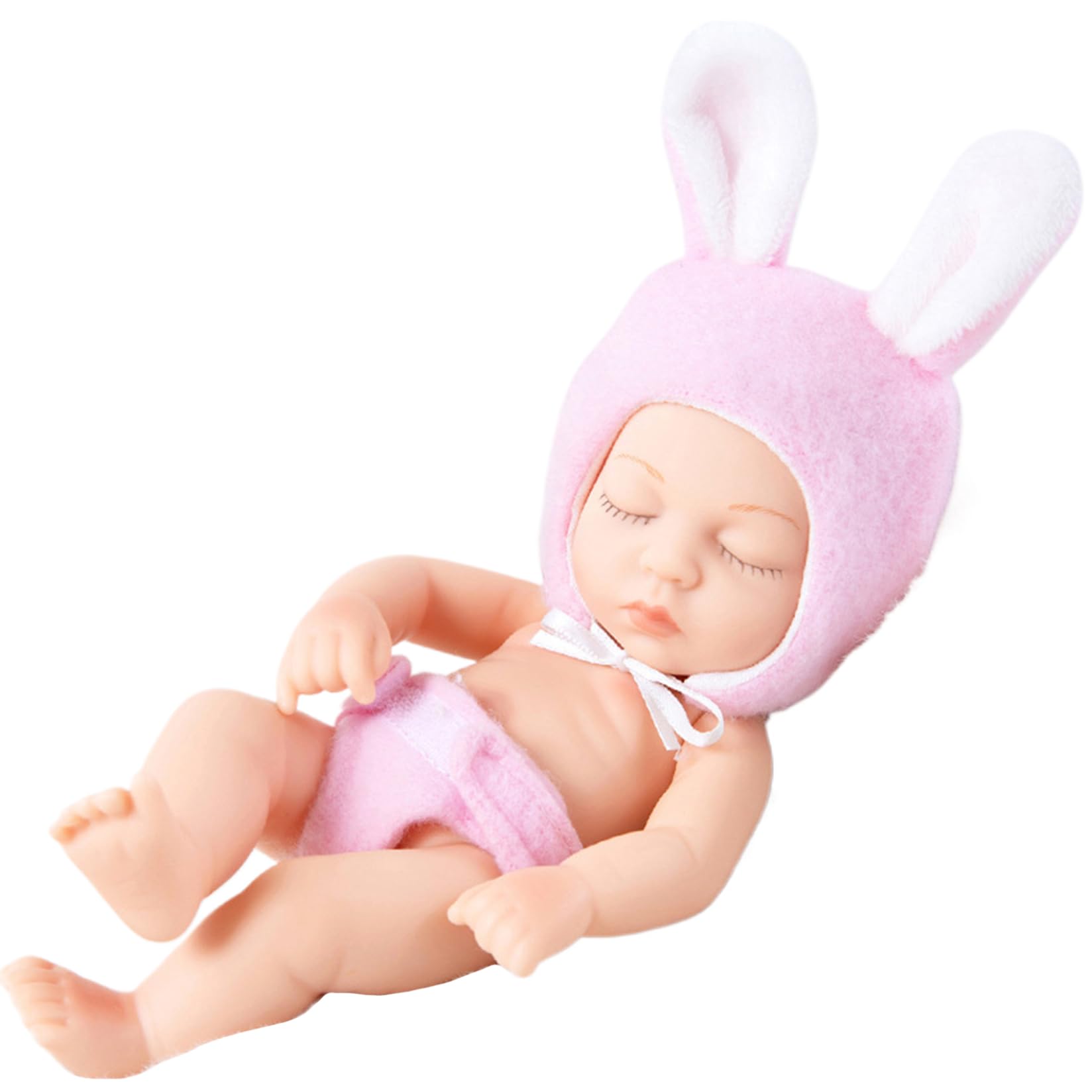 Vistnale Silicone Baby Doll, Mini Baby Dolls 7" Cute Mini Closed Eyes Dolls Realistic Newborn Soft Auntic Silicone Full Body Sleeping Doll with Clothes Toy for Kids, Style 1