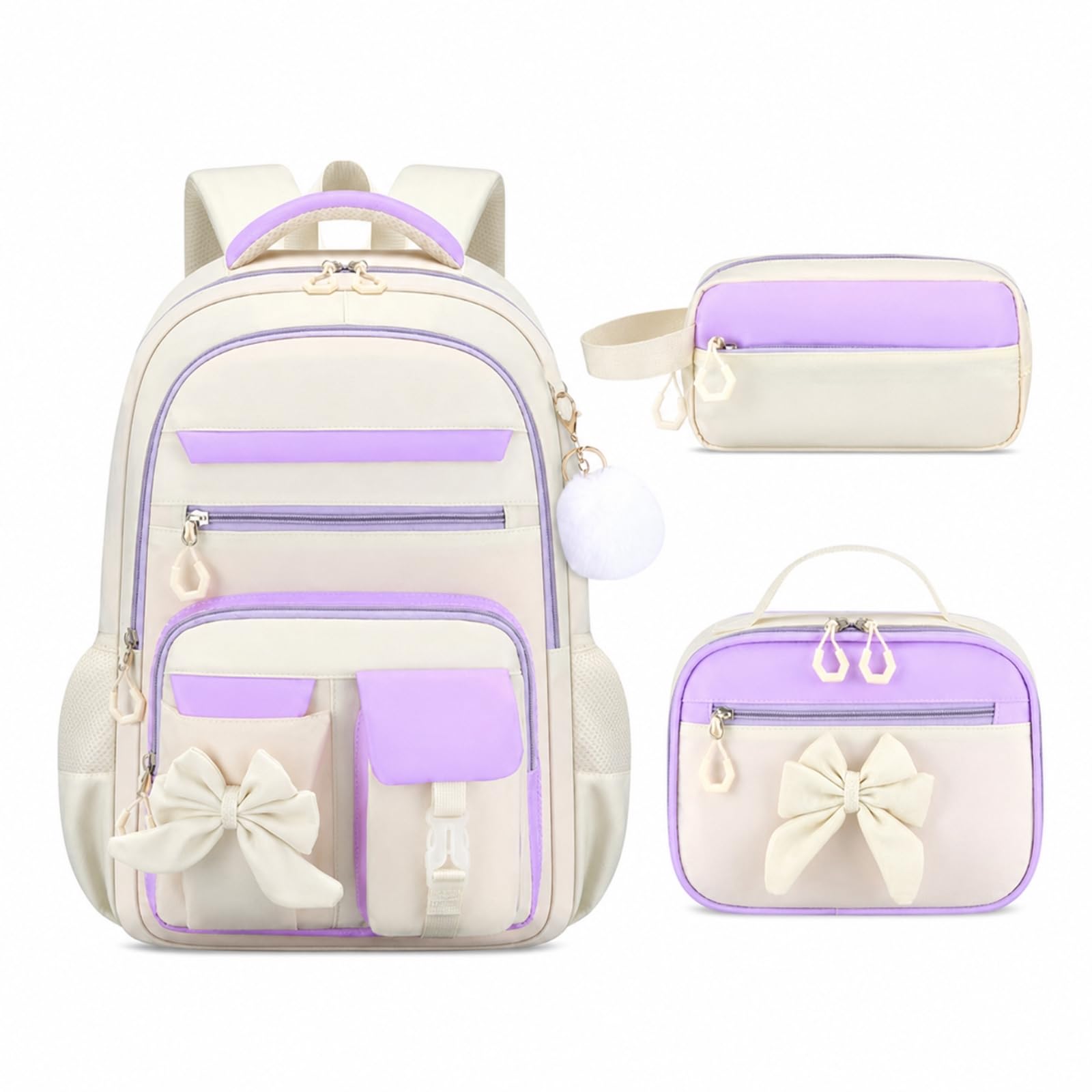 Zaino da Viaggio Crema Rosa Arco 3-in-1 Set per Ragazze Resistente all'Acqua Scuola con Borsa Pranzo E Custodia A Matita