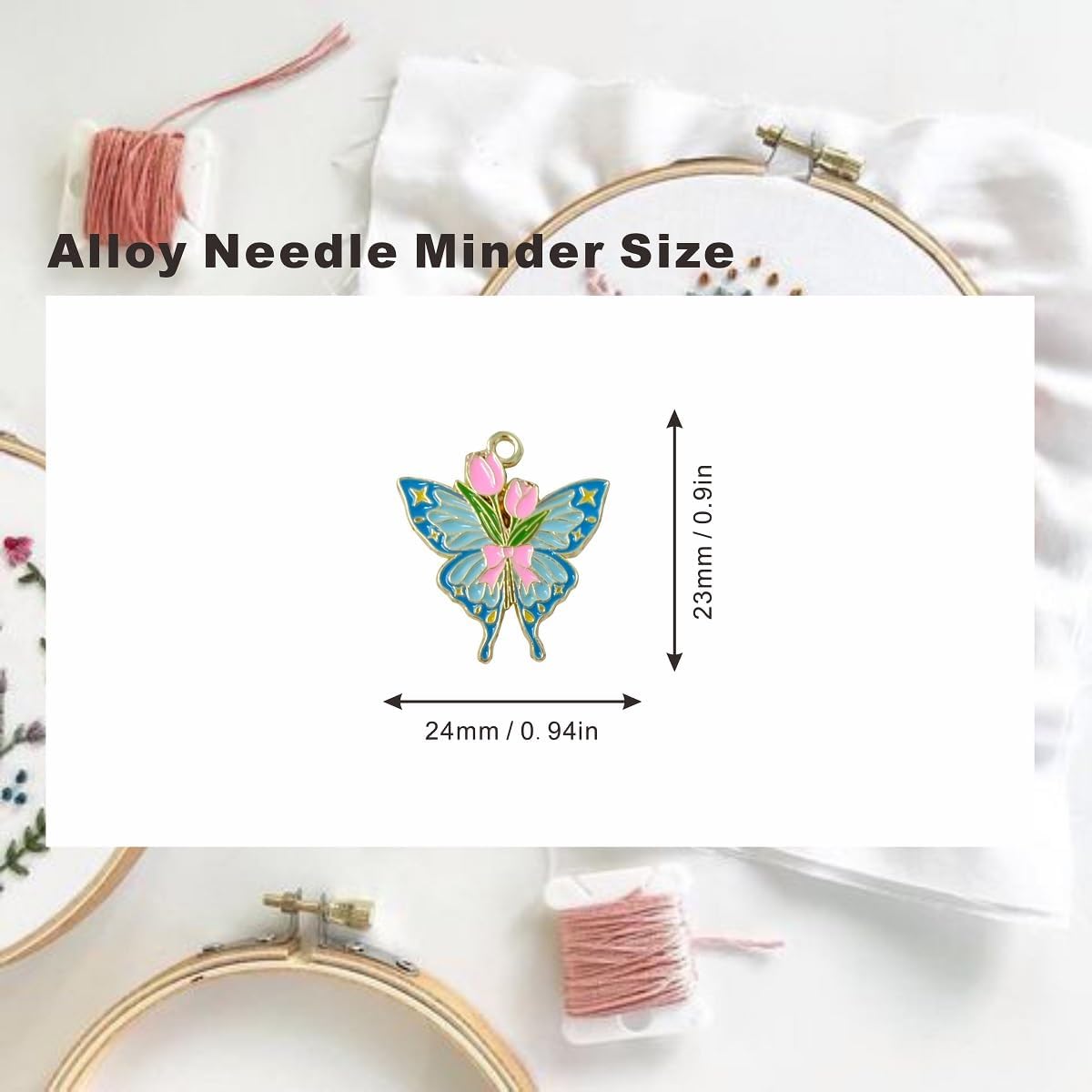 MAGNEECH 2pcs Pink Blue Butterfly-Themed Needle Minder Magnet，Magnetic Needle Minders for Cross Stitch and Embroidery - Keep Your Needles Secure