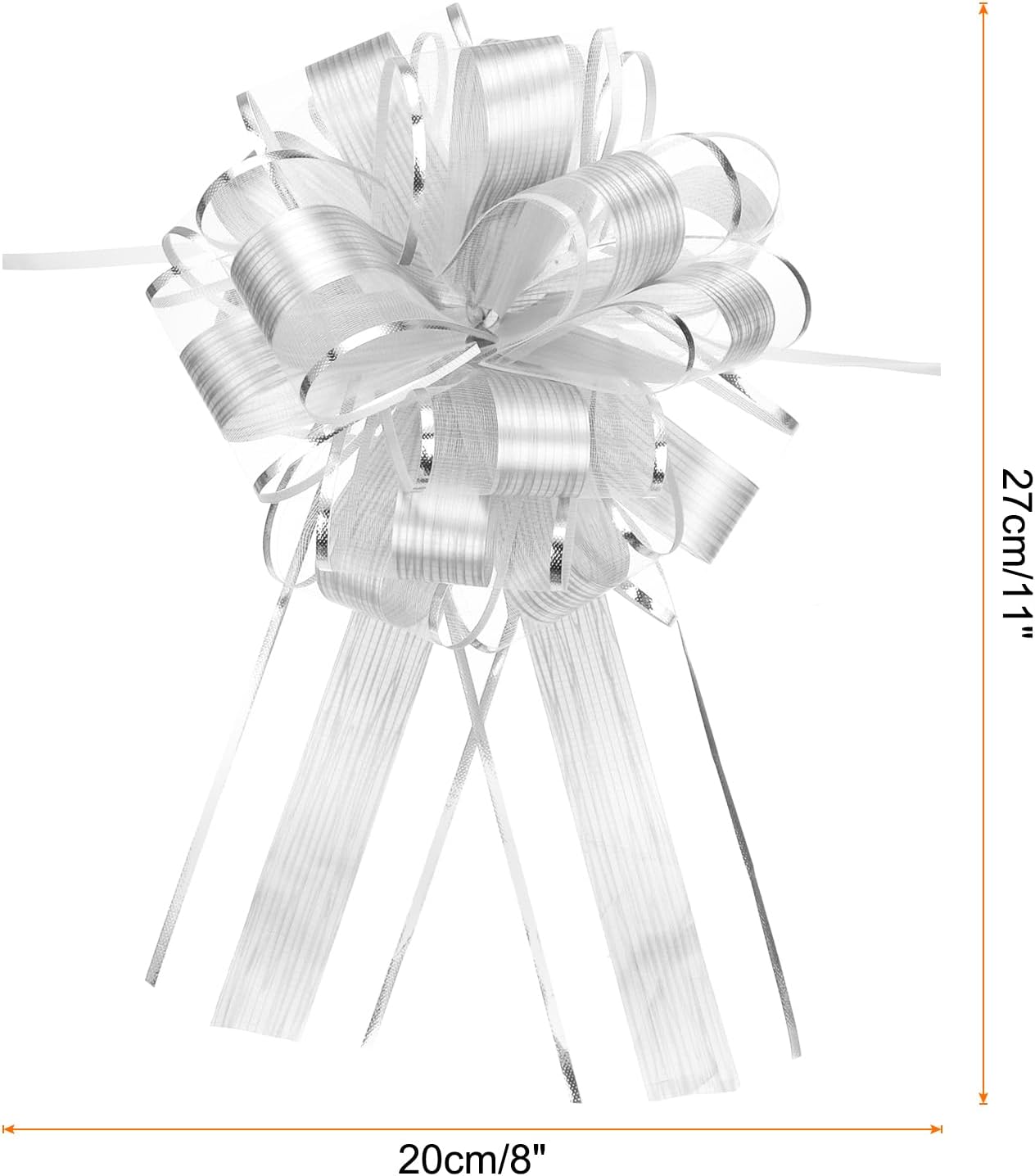 MECCANIXITY 20pcs 8 Inch Large Pull Bow Gift Wrapping Bow Ribbon Organza Silver for Wedding Baskets Presents Christmas Party