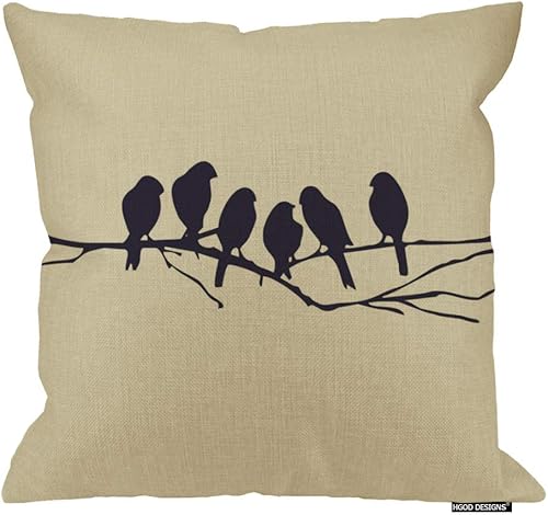 HGOD DESIGNS Funda de cojín decorativa cuadrada de lino y algodón, diseño de rama de pájaro con jaula para pájaros, 18 x 18 pulgadas