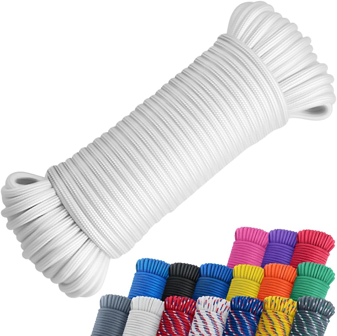SMART&CASUAL 100 ft 1/4" Polyester Rope (Comparable to Nylon Rope) Poly Strong Utility Cord for Clothes Line Flag Pole Camping Crafting (White)