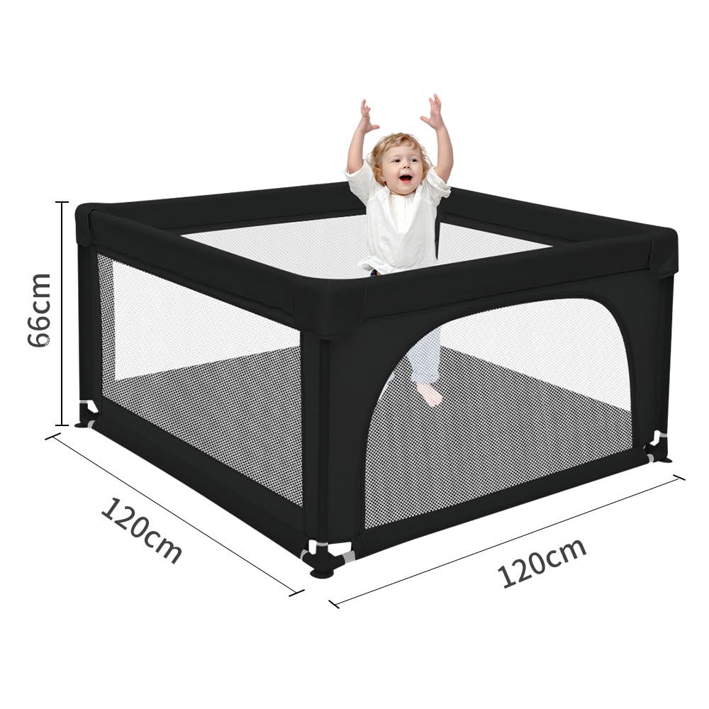 Parc Enfant Modulable Avec Base, Parc Pour Bébé, Antidérapante avec Balles, Baby Playpen Centre D'activités pour Enfants Pour L'intérieur et L'extérieur-120 * 120 * 66 cm-noir